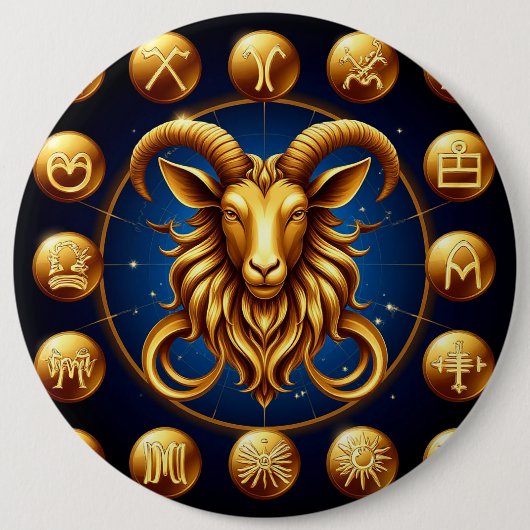 Gouden Zodiac Steenbok Design Ronde Button 6,0 Cm (Voorkant)