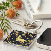 Gouden Zodiac Steenbok Design Sleutelhanger (Voorkant Rechts)