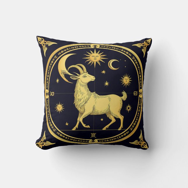Gouden Zodiac Steenbok Ontwerp Kussen (Voorkant)