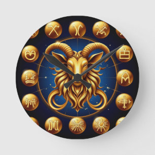 Gouden Zodiac Steenbok Ontwerp Ronde Klok