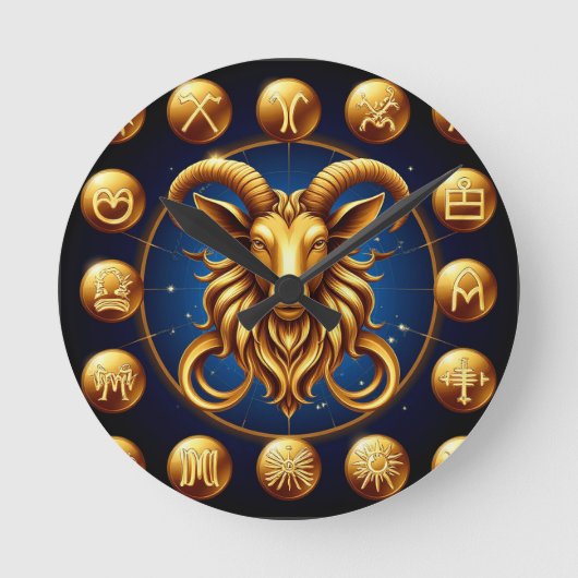 Gouden Zodiac Steenbok Ontwerp Ronde Klok (Voorkant)