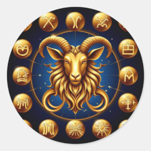 Gouden Zodiac Steenbok Ontwerp Ronde Sticker