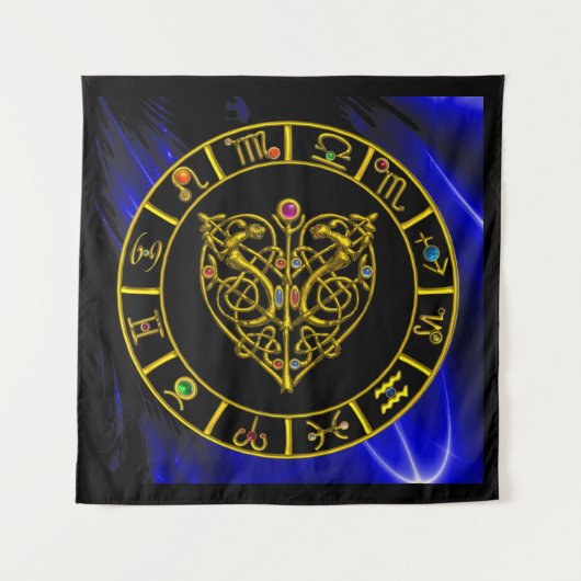 GOUDEN ZODIAC TEKEN,ASTRAAL HART,CELTISCHE KNOPEN WANDKLEED (Voorkant (horizontaal))