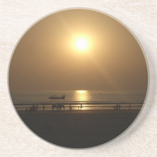 Gouden Zomer Zonsondergang Reflectie op het Strand Zandsteen Onderzetter
