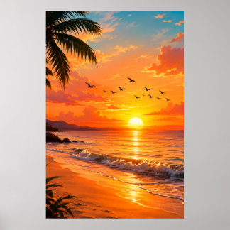 Gouden Zomer Zonsondergang – Tropisch Strandparadi Poster
