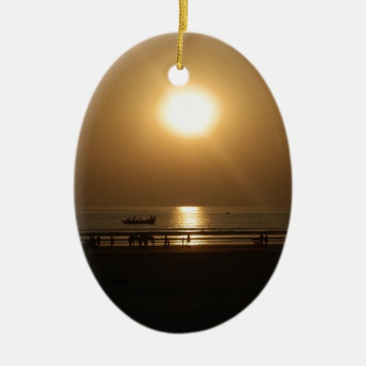 Gouden Zomerzonsondergang Reflectie op het strand Keramisch Ornament (Voorkant)