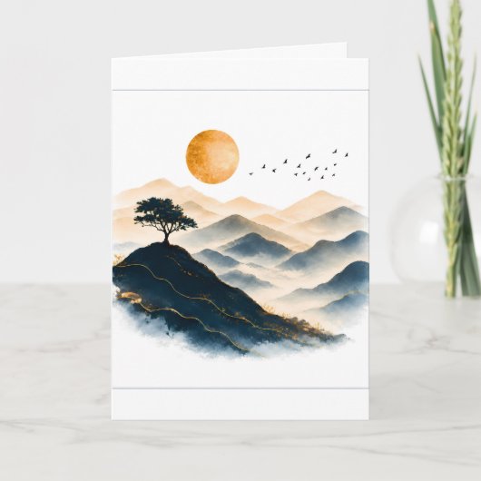 Gouden Zon Berg Landschap  Kaart (Voorkant)
