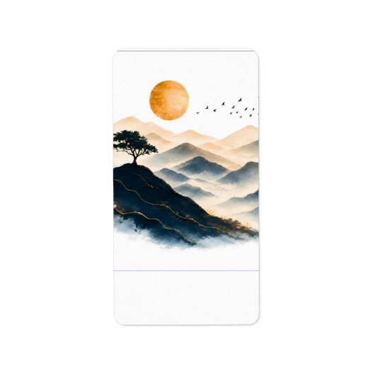 Gouden Zon Bergen Landschap Verzending  Etiket (Voorkant)