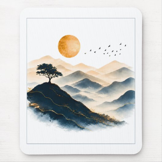 Gouden Zon Berglandschap  Muismat (Voorkant)