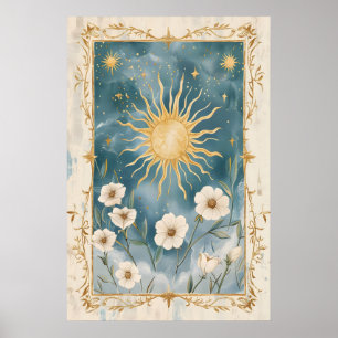 Gouden Zon Botanische Kunstprint Mystieke Bloem Poster