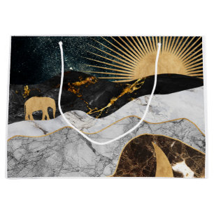 Gouden Zon en Maan met Olifant in Kosmisch Marmer Groot Cadeauzakje