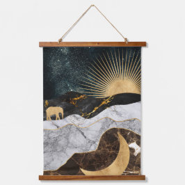 Gouden Zon en Maan met Olifant in Kosmisch Marmer Hangend Wandkleed