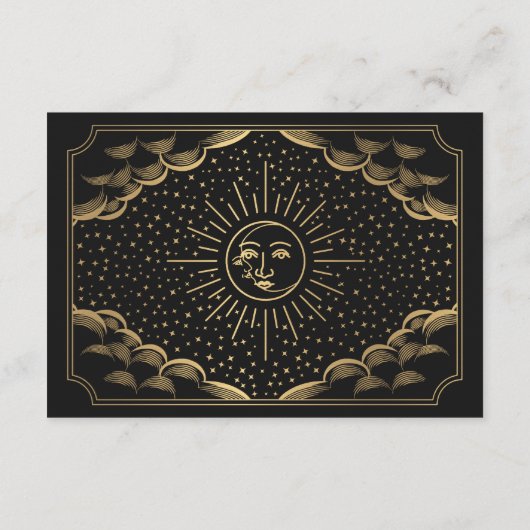 Gouden Zon en Maan Tarotkaart Trouw RSVP Informatiekaartje (Achterkant)