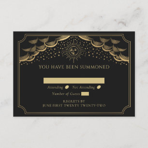 Gouden Zon en Maan Tarotkaart Trouw RSVP Informatiekaartje