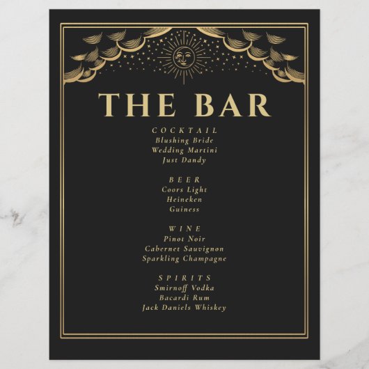 Gouden Zon en Maan Tarotkaart Trouwbar Menu (Voorkant)