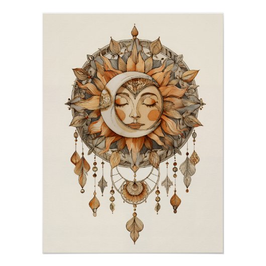 Gouden Zon Gezicht Droomvanger Perfect Poster (Voorkant)