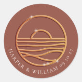 Gouden zon logo bruiloft ronde sticker (Voorkant)