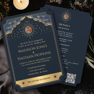 Gouden Zon Maan Tarot Wedding QR Code Kaart