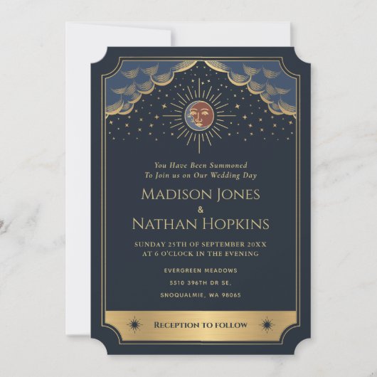  Gouden Zon Maan Tarot Wedding QR Code Kaart (Voorkant)