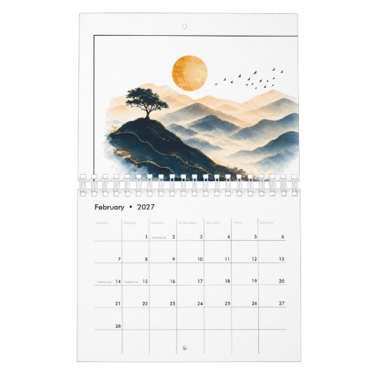 Gouden Zon Met Berglandschap Kalender (Feb 2027)