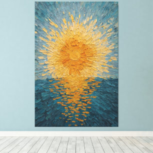 Gouden Zon Over Blauwe Oceaan Textuur Abstracte Wa Canvas Afdruk