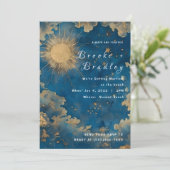 Gouden Zon & Sterren Hemelse Bruiloft Kaart (Staand voorkant)