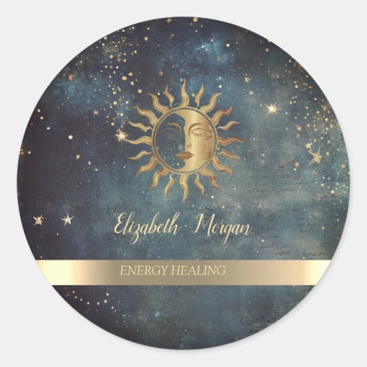 Gouden Zon Waterverf Ronde Sticker (Voorkant)