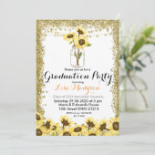 Gouden Zonnebloem Afstudeerfeest Uitnodigen Kaart (Staand voorkant)