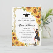 gouden zonnebloem Afstuderen brunette meisje Kaart (Staand voorkant)