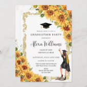 gouden zonnebloem Afstuderen brunette meisje Kaart (Voorkant / Achterkant)