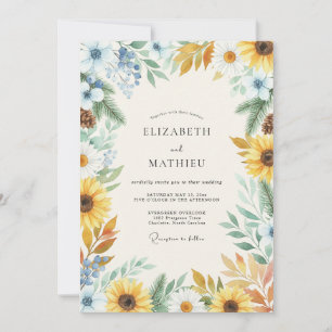 Gouden Zonnebloem Azuur Eucalyptus Bruiloft Kaart