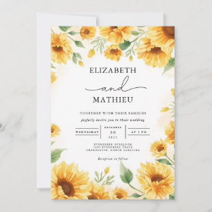 Gouden Zonnebloem Bloemen Border Wedding Kaart