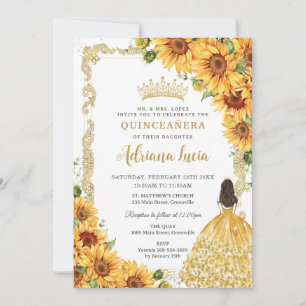 gouden zonnebloem bloemenprinses quinceañera kaart