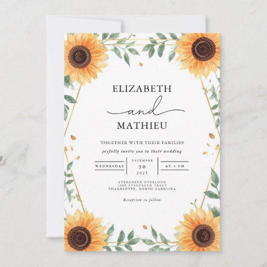 Gouden Zonnebloem Bouquet Border Wedding Kaart (Voorkant)