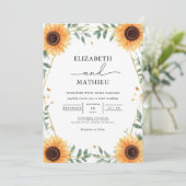Gouden Zonnebloem Bouquet Border Wedding Kaart (Staand voorkant)