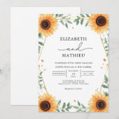 Gouden Zonnebloem Bouquet Border Wedding Kaart (Voorkant / Achterkant)