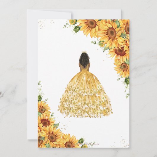  gouden zonnebloem bruin prinses quinceañera kaart (Achterkant)
