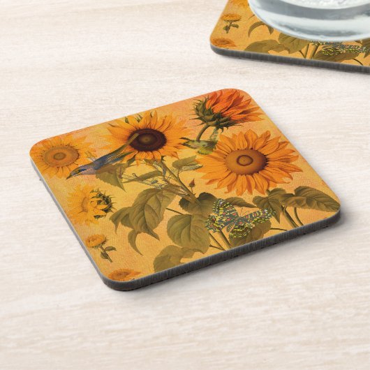  gouden zonnebloem collage bier onderzetter (Linkerzijde)