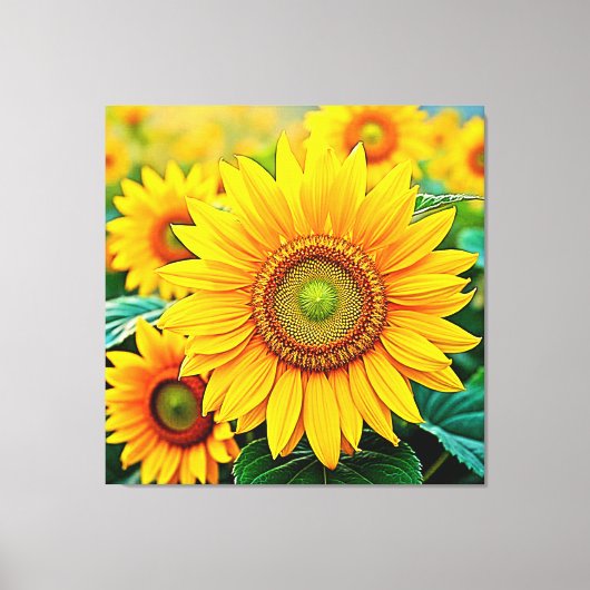 Gouden Zonnebloem Field Serenity Design Canvas Afdruk (Voorkant)