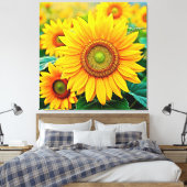 Gouden Zonnebloem Field Serenity Design Canvas Afdruk (Insitu (Slaapkamer))