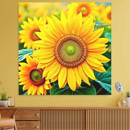 Gouden Zonnebloem Field Serenity Design Canvas Afdruk (Insitu (Woonkamer))