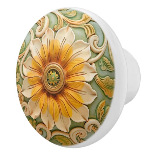 Gouden Zonnebloem Glorie Keramische Knob Pull Knop (Rechts)