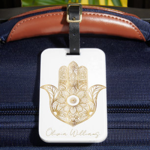Gouden Zonnebloem Hamsa Hand Bagagelabel
