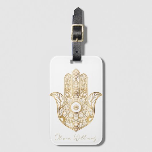 Gouden Zonnebloem Hamsa Hand Bagagelabel (Voorkant (verticaal))