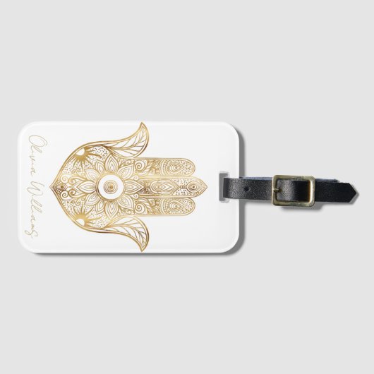 Gouden Zonnebloem Hamsa Hand Bagagelabel (Voorkant (horizontaal))