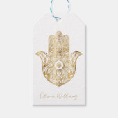 Gouden Zonnebloem Hamsa Hand Cadeaulabel (Voorkant)