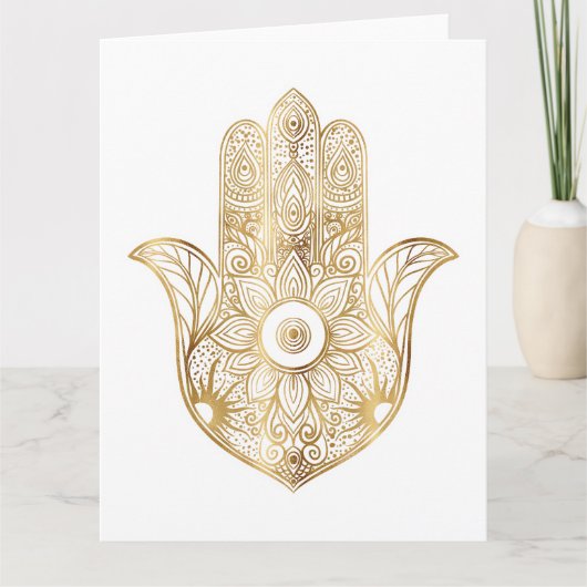 Gouden Zonnebloem Hamsa Hand Kaart (Voorkant)