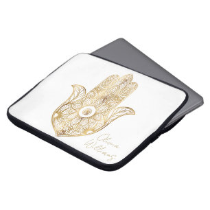 Gouden Zonnebloem Hamsa Hand Laptop Sleeve