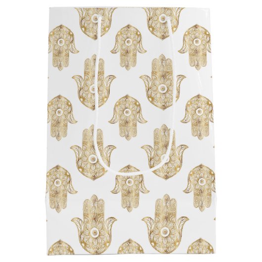 Gouden Zonnebloem Hamsa Hand Medium Cadeauzakje (Achterkant)