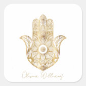 Gouden Zonnebloem Hamsa Hand Vierkante Sticker (Voorkant)
